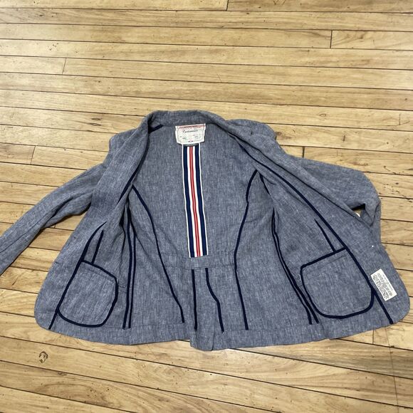 Cartonnier Anthropologie Linen Blazer Women 4 Blue Light 2 Button Preppy Beach 4 - Picture 16 of 16